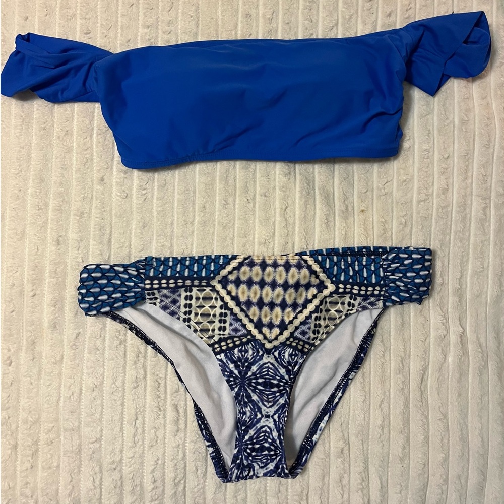 Blue Off-Shoulder Bikini Set